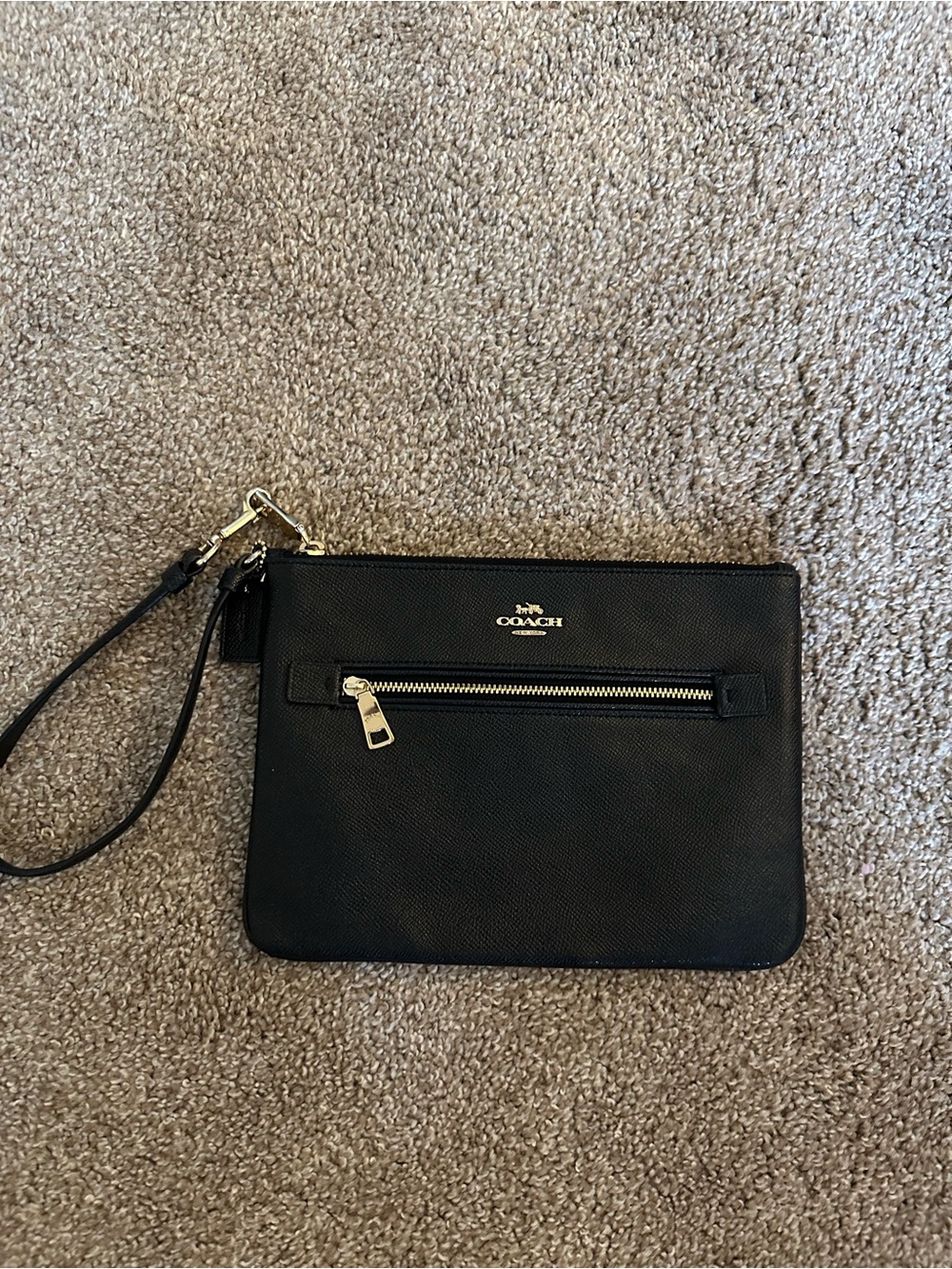 Coach Black Leather Wristlet with Gold Hardware